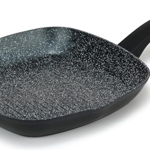 Grillpan, 28 cm, graniet grillpan met antiaanbaklaag, geschikt voor alle warmtebronnen, ook inductie