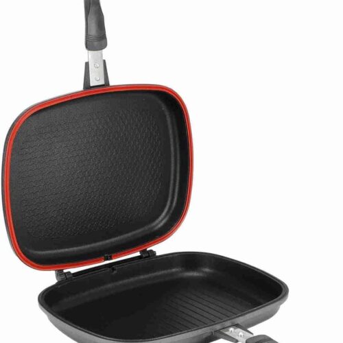 Grillpan Dubbelzijdige Druk Koekenpan voor Keuken Barbecue - Energiebesparend - Thermische Geleidbaarheid - Zwart