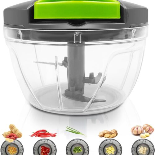 Handmatige hakmolen 520 ml - Groentesnijder met Trekkoord en RVS Messen