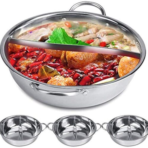 Hete Pot Fornuis, 30/32 cm Mandarijn Eend Pot Keuken Braadpan Soep Koken Gereedschap Roestvrij Staal Dual Hot Pot Inductie Kookplaat Shabu (32CM)