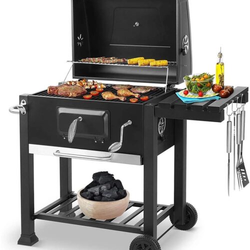 Houtskool Barbecue - Grote Barbecue - met Wielen - 5-10 Personen - Ruim Grilloppervlak - Verstelbare Houtskooltray - en thermometer - Tuin en Camping BBQ - Gemakkelijk Schoon te Maken