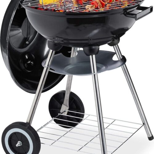 Houtskool Barbecue - ∅ 40 cm - met deksel, plateau & as opvangschaal - Zwart