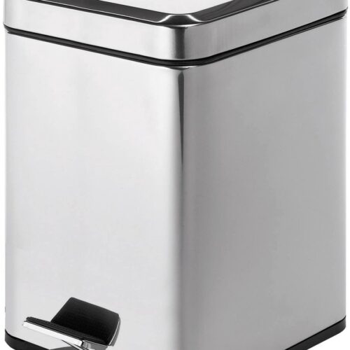 Ibenzoa® Compacte vierkante afvalemmer van 5 liter met chroomafwerking