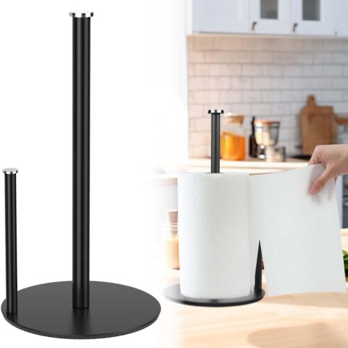Ibenzoa® Moderne Zwarte Keukenrolhouder met Stabiele Antislipbasis voor Efficiënte Organisatie