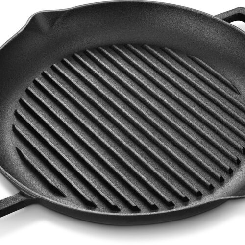 Ibenzoa® Robuuste gietijzeren grillpan met dubbele handgrepen voor veelzijdig gebruik