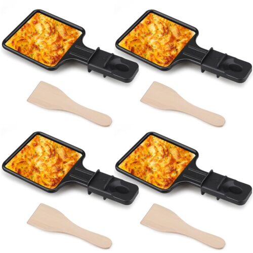 Ibenzoa® Universele Raclette- en Kaasgrillset met Antiaanbaklaag en Houten Lepels - 4 Stuks