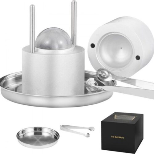 Ijsblokjesmachine set ijsblokjesvormen 60 mm, ijsblokjesvorm ijsbolvorm met ijstang & lekbak, aluminium duurzame ijsblokjesvormen ijsblokjesvorm whisky Americano, sap & melk zilver