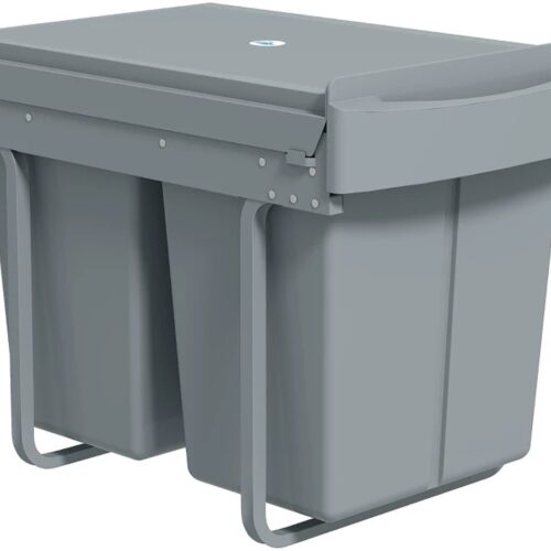 Inbouw Prullenbak - 2 x 20 L - Onder De Kast - Uitschuifbare Prullenbak - Uitneembare Bakken - Keuken Afvalverzamelaar - Afvalemmer - Afvalscheidingssysteem Met Telescopische Rails - Grijs