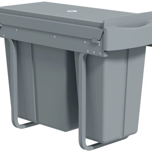 Inbouw Prullenbak - 30 liter (20 L + 10 L) - Onder De Kast - Uitschuifbare - 2 Uitneembare Emmers - Keuken Afvalverzamelaar - Afvalemmer - Afvalscheidingssysteem Met Telescopische Rails - Grijs