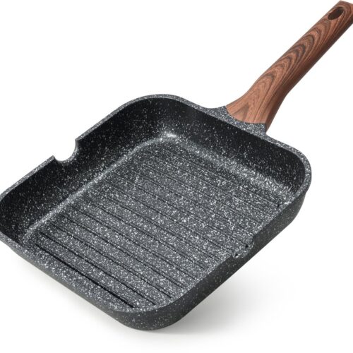 Inductieve Vierkante Grillpan met Granieten Coating voor Gezond Koken, 28 cm, Met Schenktuit