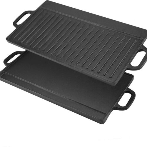 JHubers Goods - Bakplaat voor Bakken en Grillen | Dubbelzijdige grillpan van Massief Gietijzer | Antiaanbaklaag en Handgrepen voor Koken | Geschikt voor Oven en Kookplaat