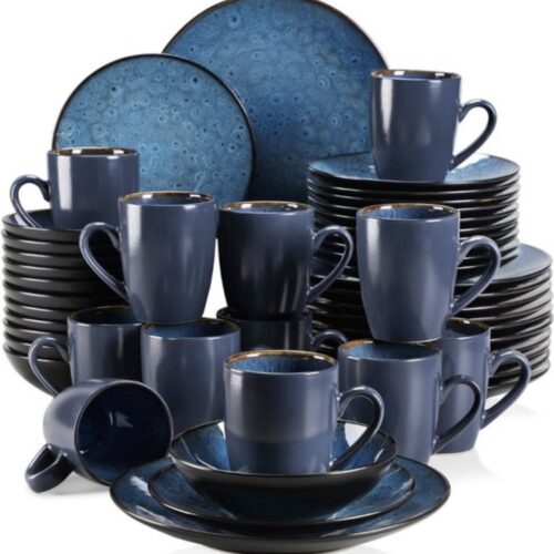 J&R Serviesset Blauw - Keramisch - 12 borden groot - 12 borden klein - 12 schalen - 12 kopjes - 48 delig - Vintage - Blauw