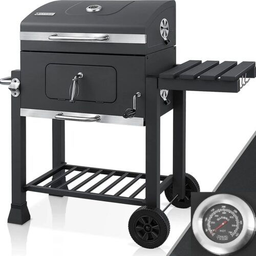 JerMore® - Houtskool Barbecue Trolley XXL - Met Thermometer - Verstelbaar Grillrooster - Opbergruimte - 113x53,5x100cm