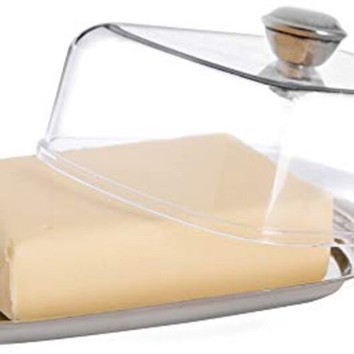 KADAX Botervloot, Boterbakje, ergonomisch Handvat, Basis van roestvast Staal, met Deksel van Kunststof, Butterbox, Keuken Opslag, modern, mat, doorzichtig