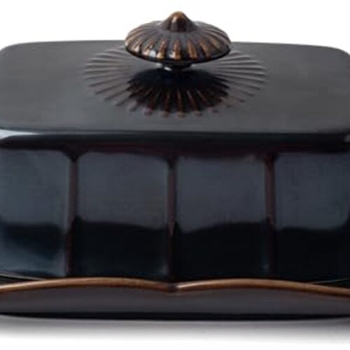 Keramische Botervloot met Deksel - 7,5 Inch Boterhouder met Handvat - Zwart