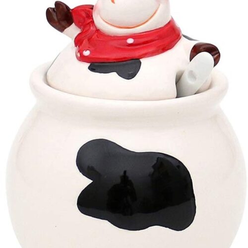 Keramische Suikerpot - Handgemaakt - Grappig Koe Deksel - 1 stuk - 10,2 x 10,2 x 11 cm