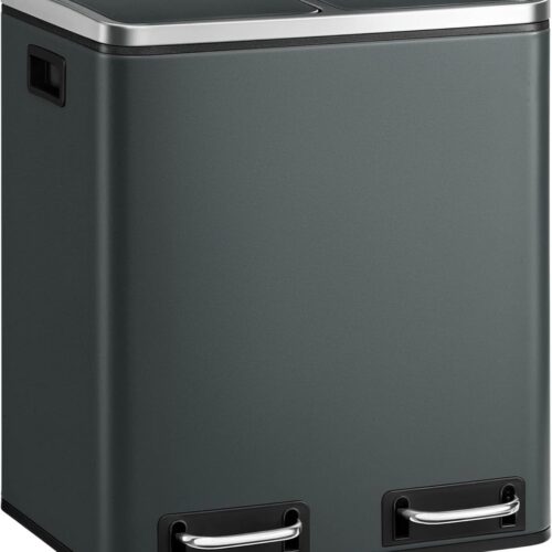 Keuken Afvalemmer 30 Liter Metalen Pedaalprullenbak Met 2 Binnenemmers Afvalscheiding Softclose Luchtdicht Rookgrijs