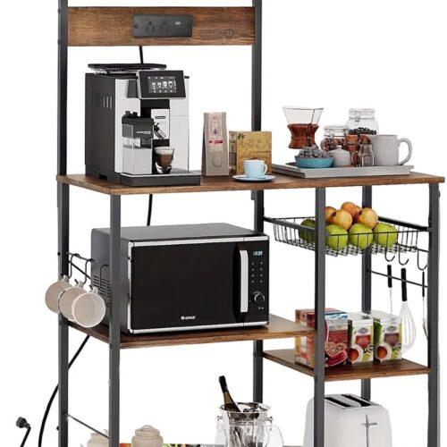 Keukenrek - Keukentrolley - Opbergrek - Keukenorganizer - Kast Organizer - Vier Lagen - Metalen Frame - Walnootkleurige Afwerking