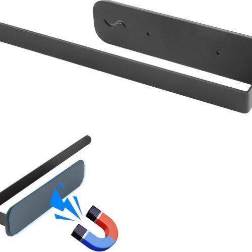 Keukenrolhouder magnetisch, keukenrolhouder zonder boren, keukenrolhouder zwart, magnetische rolhouder keuken, papierrolhouder voor koelkasten en magnetrons, metalen kast