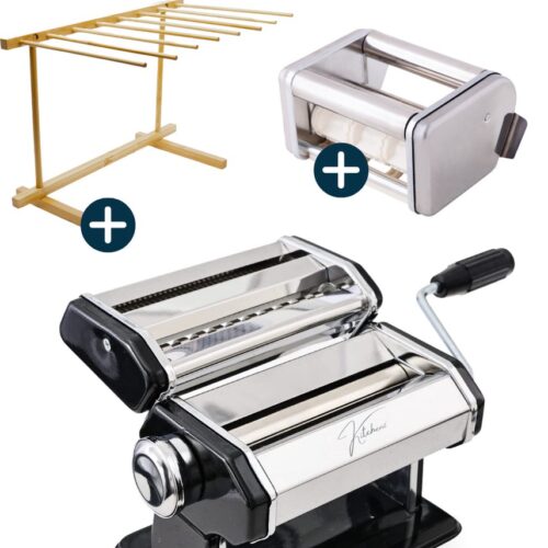 Kitchenz Pastamachine Zwart set incl. Ravioli Opzetstuk & Pasta Droogrek - Pastamaker - Pasta Droogrek