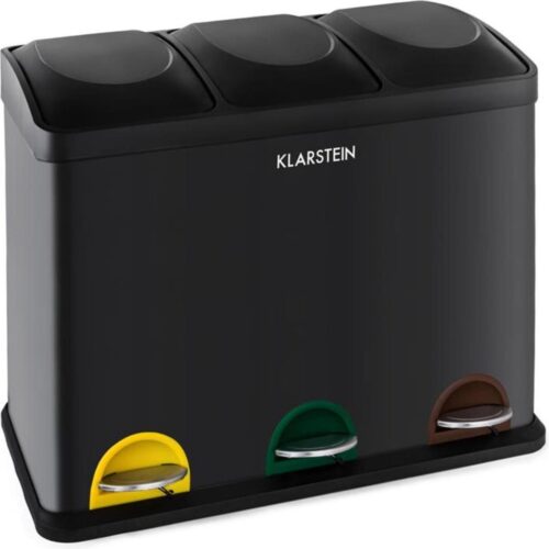 Klarstein Ökosystem - 45 Liter (3X15 L) - Prullenbak - Afvalemmer - Pedaalemmer - Afvalscheider - Zwart