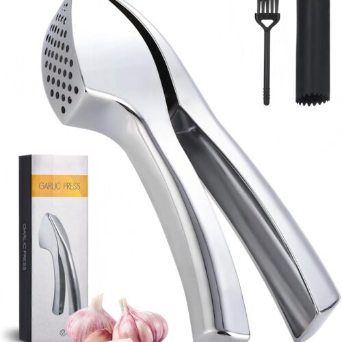 Knoflookpers Handmatige knoflookpers, knoflooksnijder met dunschiller (1 stuk), roestvrij staal, gemakkelijk uit te knijpen en gemakkelijk schoon te maken
