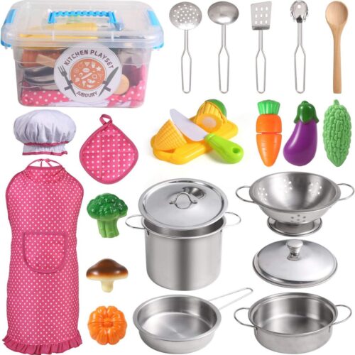 Kookgerei voor Kinderen - Compleet Speelgoed Pannenset met Accessoires, Schort en Kookmuts
