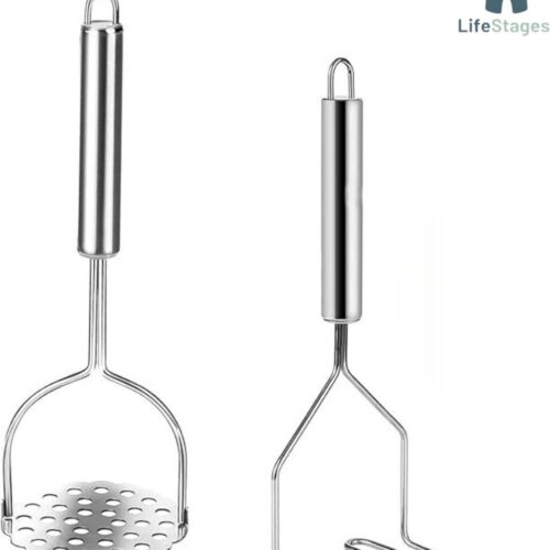 LifeStages - Stampotstamper - 2 Stuks Aardappelstamper - Voedselstamper voor groenten en fruit - Roestvrij Staal - Zilver