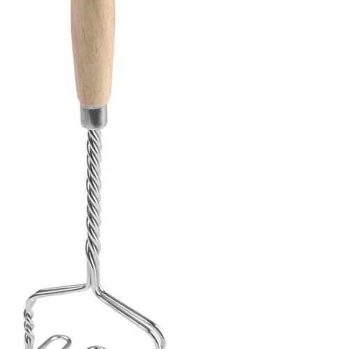 LifeStages - Stampotstamper - Aardappelstamper - 34 cm - Roestvrij Staal/Hout - Zilver/Lichtbruin