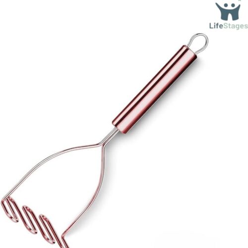 LifeStages - Stampotstamper - Aardappelstamper - Roestvrijstalen Zware Metalen Aardappelstamper met Titanium Roségouden Plating - Voedselstamper - Handstamper - 24 cm - Rosegoud