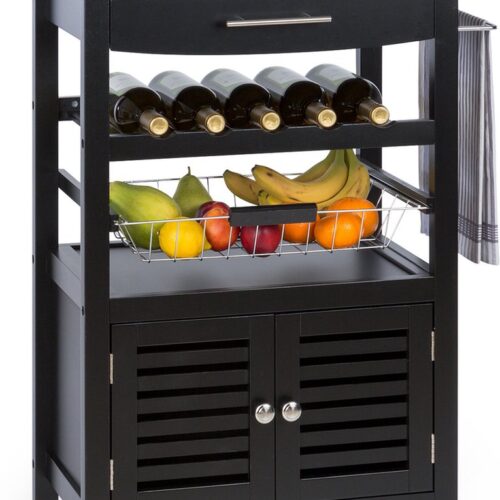 Louisiana serveerwagen keukentrolley 5 etages hout handdoekenstang mobiel