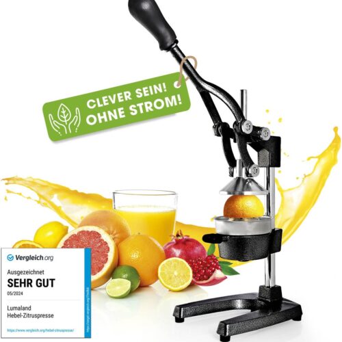 Lumaland handmatige citruspers gietijzer - stille slowjuicer voor citrusvruchten, eenvoudig te reinigen