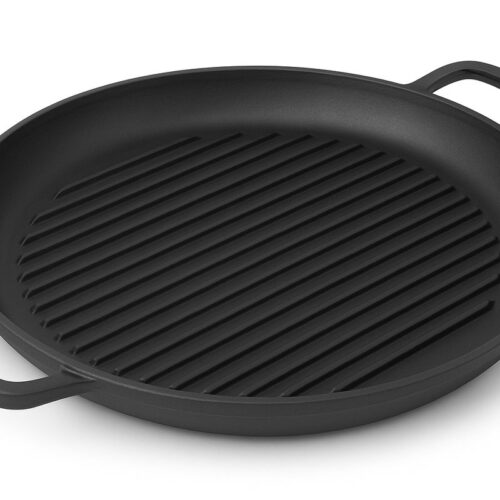 MAYSTERNYA Gietijzeren Grillpan Rond - Ø40 cm - BBQ Grillplaat voor Buitenkeuken - Barbecue Accessoire - Zware Kwaliteit - Mat Zwart