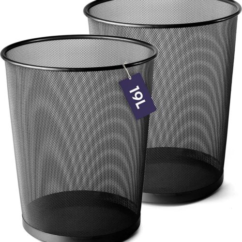 Metalen Prullenbak van Draadgaas Lichtgewicht Gevlochten Staal Mesh Afvalemmer Papieremmer voor Slaapkamers, Kantoren of Klaslokalen (Zwart - 34cm x 30cm - 2 Pack)