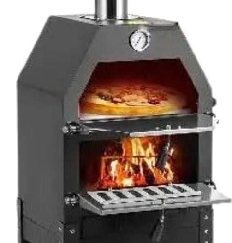MiShar Luxe BBQ - Pizza Oven - 2-in-1 - Houtoven - Pizzasteen - Houtskool BBQ - 45.8 x 46.4 x 141.8 cm - Buitenkeuken - Buiten Grill