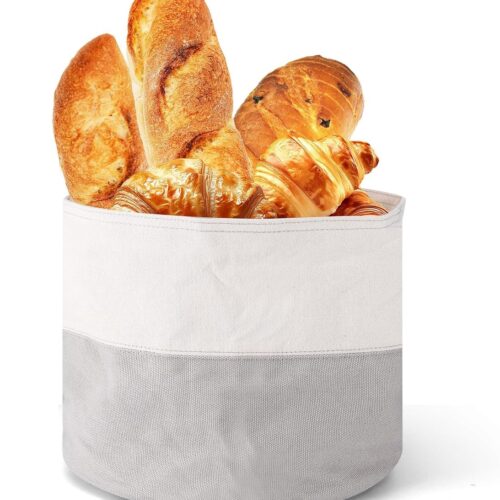 Milieuvriendelijke opslag, broodmand, draagbaar, stofdicht, opbergmand van 100% katoen, voor ontbijt, brunches en feestdagen (25 x 21,5 cm)