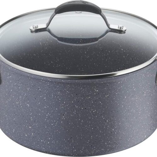 Minerale steelpan met twee handgrepen en deksel - Ø 20 cm - siliconen handgrepen - geschikt voor alle warmtebronnen - stalen en aluminium constructie