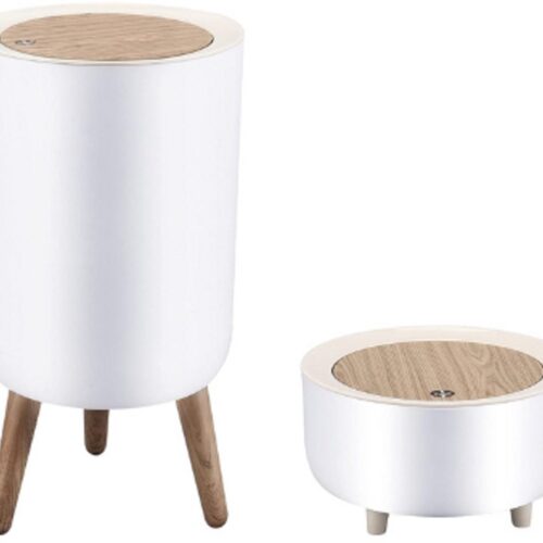 Mini Prullenbak Met Drukdeksel - Set Van 2 Kleine Prullenbakken 1.8 En 0.5 Gallon - Moderne Nordic Afvalbak Voor Bureau Badkamer En Slaapkamer - Dierbestendige Afvalemmer Voor Binnen En Buiten - Wit
