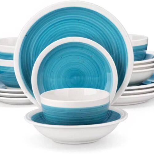 Montario Serviesset - 16 delig - 4 persoons - Blauw/Witte rand - Dinerborden - Bordenset - Diepe borden - Ontbijtborden - Servies - Keukenservies