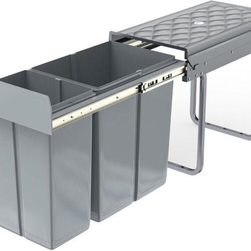 NAIZY afvalscheidingssysteem uittrekbare afvalemmer keuken 2-vaks afvalemmer inbouw onderkast met telescopische rails & deksel Afvalemmer voor afvalverwerking (1x20L+1x10L)