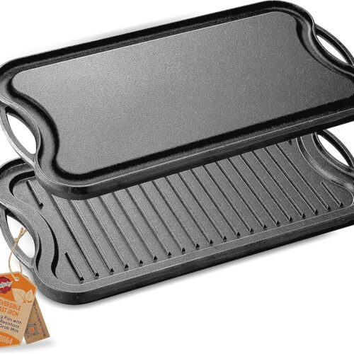 Omkeerbare Gietijzeren Grillplaat - Extra Brede Ondersteuning voor Tosti's, BBQ en Gezond Koken