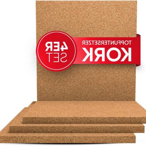 Onderzetters van kurk - Rechthoekig - Set van 4 - Diameter 19 cm - Hittebestendig - Voor raclette, pot en hamerspel - Accessoires