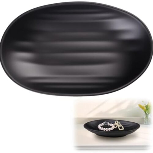 Ovale Decoratieve Schaal voor de Woonkamer 21x13 cm, Zwart Cosmeticadienblad, Cosmetica Sieraden Decoratief Dienblad Zwart, Snacks en Fruit Dienblad, Gebruikt voor Hal Sleutel Sieraden Munten