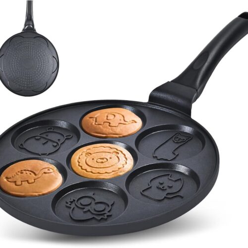 Pannenkoekenpan eierkoekenpan is geschikt voor alle fornuizen, 10.5inch dierenpannenkoekenpan, 7Een pannenkoekenmachine met mallen, niet inbegrepen PFOAcoating