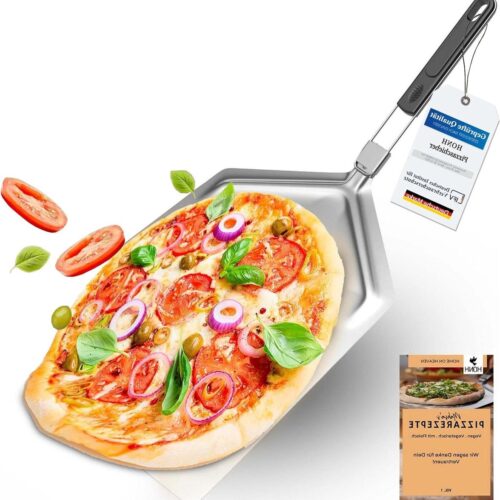 Pizzaschep van roestvrij staal - extra grote schep (33 x 38 cm) - stabiele vorm - opvouwbare handgreep Pizzaschep