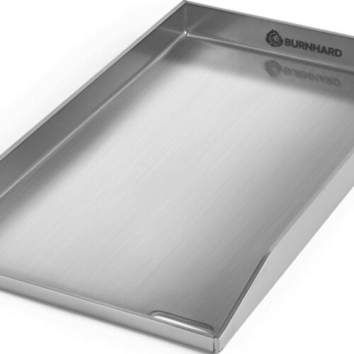 Plancha Grillplaat BURNHARD® RVS 4mm, opstaande rand 3,5cm, geïntegreerde vetafvoer, roestvrij, vaatwasserbestendig - FRED EARL