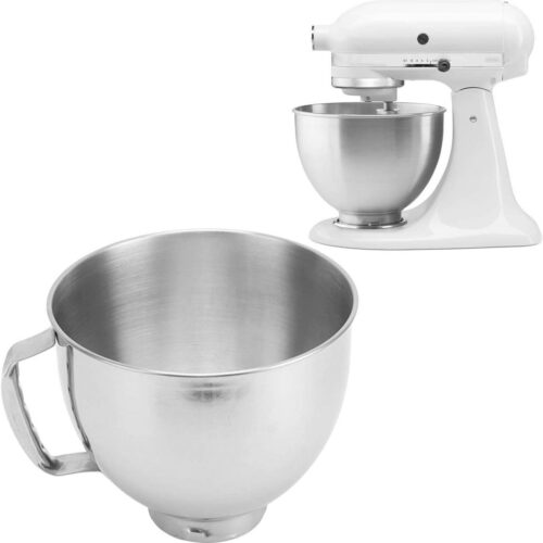PolkaHome Plus - Roestvrijstalen mengkom met handvat voor KitchenAid keukenmixers - Vaatwasmachinebestendige kom - Mixeraccessoires - Vervangingskom voor Classic 4.5Q & Artisan 5QT serie - Duurzame kom voor thuisbakkers.