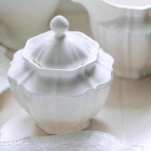 Porseleinen suikerpot - elegant design - 1 stuk - wit