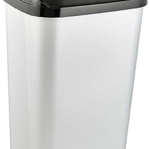PromoHome Vuilnisbak met Swing-Deksel 50 Liter Zilveren Afvalemmer voor Keuken en Huishouden - Onderhoudsvriendelijke Prullenbak met Praktisch Swing-Deksel en Verwijderbare Binnenbak