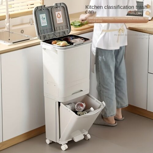 Prullenbak - Afvalbak - Afvalemmer - Pedaalemmer - Afvalscheidingsprullenbak - 49 Liter - OdorLock Systeem met Voetpedaal en Vergrendelbare Wieltjes